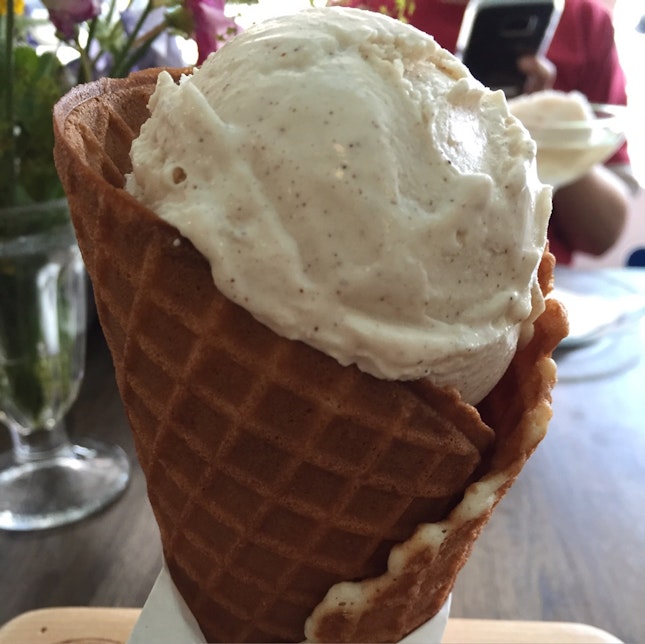 Cinnamon Ice Cream in A Waffle Cone