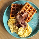 Waffles With Scrambled Eggs And Bacon