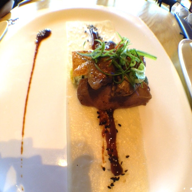 Steamed Foie Grad, Duck Marinated With 'char Siew' Sauce & Crispy Bean Yes, Served With Homemade Pita Bread