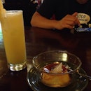 afternoon delight...a sparkling pineapple & pear juice and a creme caramel.