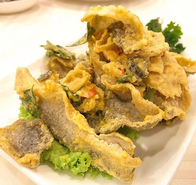 Crispy fish skin with salted egg ($9).