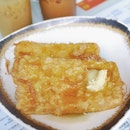 hot, crispy fried French Toast drizzled with honey and paired w a slab of butter #heartattack