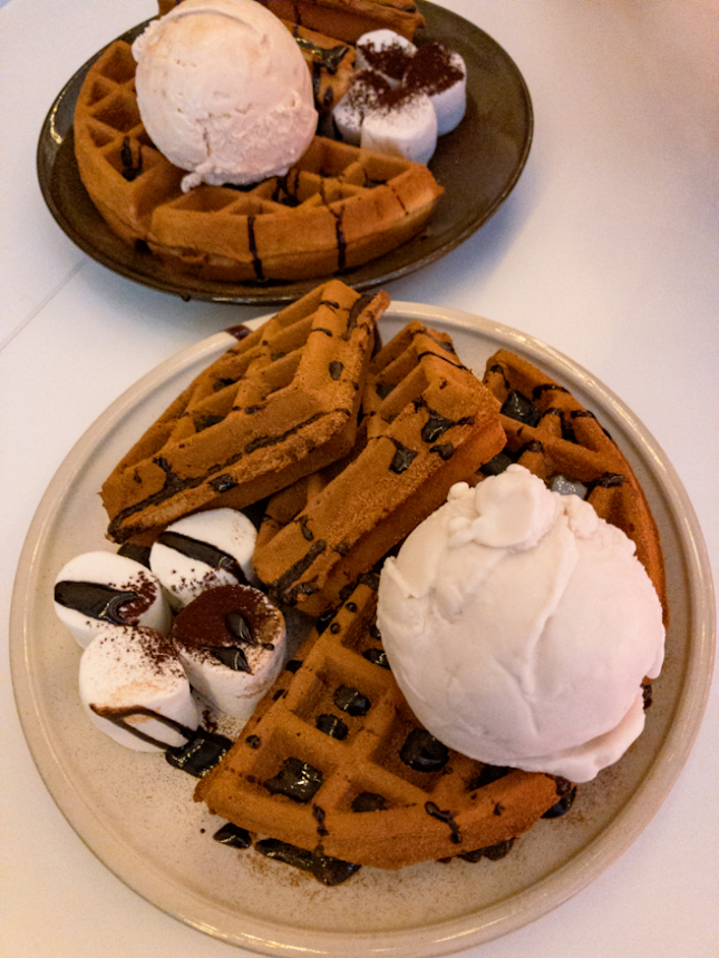 Maple/ Churro Waffles with Ice Cream 